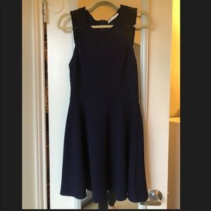 Navy Blue Lush Flowy Lace-Sleeve Dress